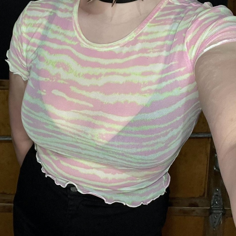 Zebra print mesh crop top